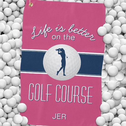 Leven is beter Quote Golf Geborduurd Roze Golfhanddoek
