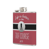 Leven is beter Quote Golfen Monogram Diep rood Heupfles (Links)