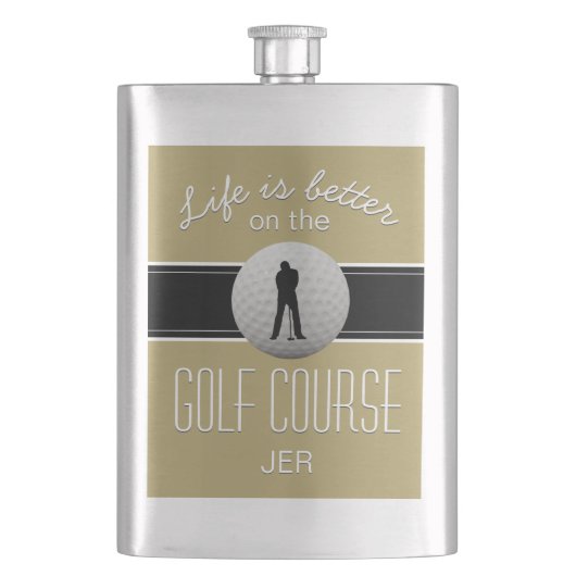 Leven is Beter Quote Golfen Monogram Goud Zwart Flacon (Voorkant)