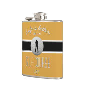 Leven is beter Quote Golfen Monogram Zwart Geel Heupfles (Links)