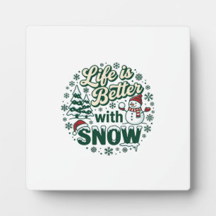 Leven Is Beter Sneeuw Kerst Sneeuwman Bomen Sneeuw Fotoplaat