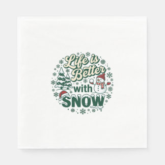 Leven Is Beter Sneeuw Kerst Sneeuwman Bomen Sneeuw Servet