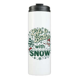 Leven Is Beter Sneeuw Kerst Sneeuwman Bomen Sneeuw Thermosbeker