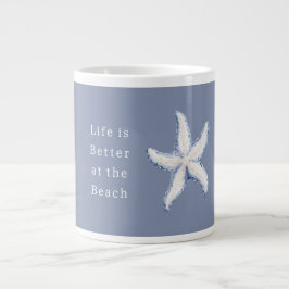 Leven is beter strand blauw wit zeester grote koffiekop