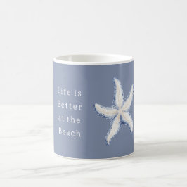 Leven is beter strand blauw witte zeester koffiemok