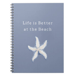 Leven is beter strand blauw witte zeester notitieboek