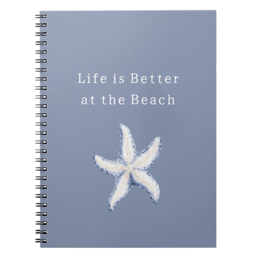 Leven is beter strand blauw witte zeester notitieboek (Voorkant)