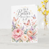 Leven Is Beter Vlinder Verjaardag Kaart (Gele Bloem)