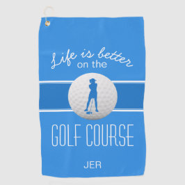 Leven is Beter Vrouwelijke Golfer Geborduurd Blauw Golfhanddoek