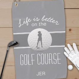 Leven is beter vrouwelijke golfer monogram grijze  golfhanddoek