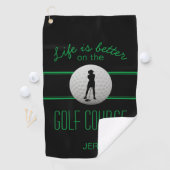 Leven is beter Zwarte Groene Damesgolfer Monogram Golfhanddoek (Insitu)