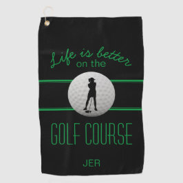 Leven is beter Zwarte Groene Damesgolfer Monogram Golfhanddoek
