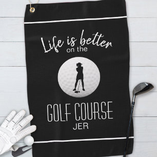 Leven is beter Zwarte Schrift Damesgolfer Golfhanddoek