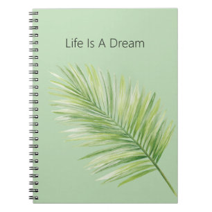 Leven Is Een Droom Tropisch Groene Palmboom Blad Notitieboek