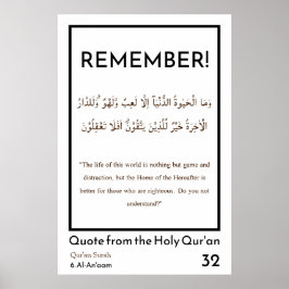 Leven is een spel en afleiding Islamitische Koranv Poster