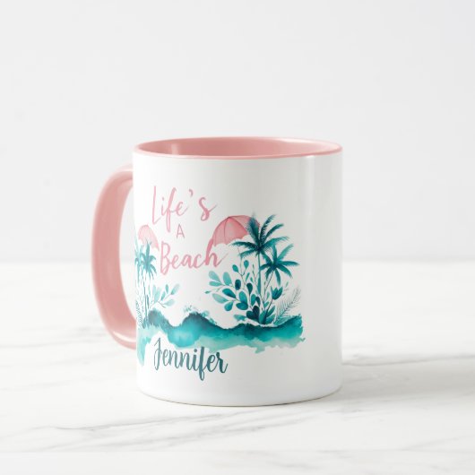 Leven is een strand Gefunny Surfer Meisje Citaat P Mok (Voorkant links)