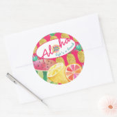 Leven is een strand! Pret tropisch fruit Monogram Ronde Sticker (Envelop)