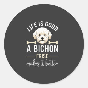 Leven Is Goed Bichon Frise Hondenskeletten Witte V Ronde Sticker