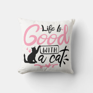 Leven is Goed Kitten Kitty Cadeau Wit Roze Kat Kussen