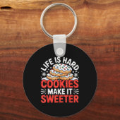 Leven Is Hard Koekjes Maken Het Zoeter Grappig Bak Sleutelhanger (Voorkant)