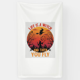 Leven Is Heks Dan Vlieg Halloween Kerkhof Vleermui Spandoek