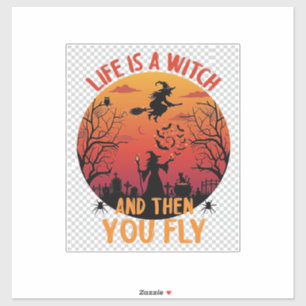 Leven Is Heks Dan Vlieg Halloween Kerkhof Vleermui Sticker