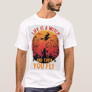 Leven Is Heks Dan Vlieg Halloween Kerkhof Vleermui T-shirt