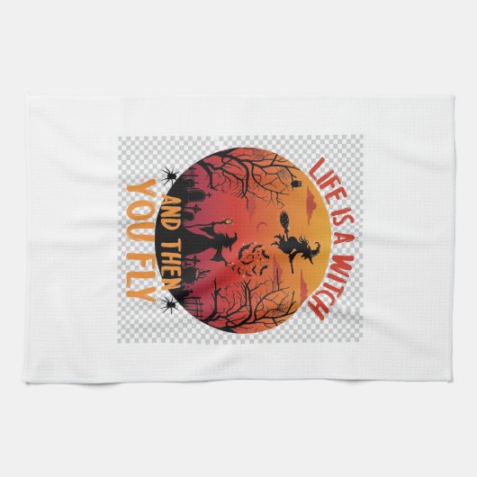 Leven Is Heks Dan Vlieg Halloween Kerkhof Vleermui Theedoek (Horizontaal)
