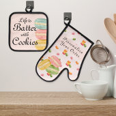 Leven is Lekkerder met Koekjes Waterverf Macaron Ovenwant & Pannenlap Set