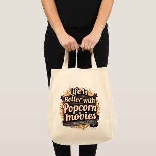 Leven is leuker met popcorn en films Retro design Tote Bag