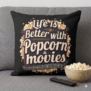 Leven is leuker met popcorn en films Retro ontwerp Kussen