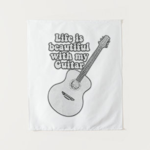 Leven is mooi met mijn gitaar. zwart en wit wandkleed