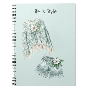 Leven Is Stijl Bloemen Blauw Breien Trui Shorts Notitieboek