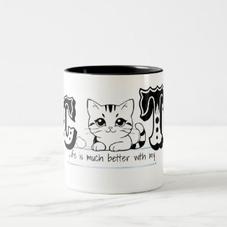 "Leven is veel beter met mijn kat – Mooie kat ontw Tweekleurige Koffiemok