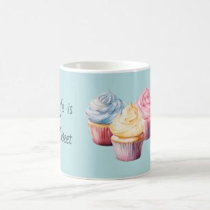 Leven is Zacht Gele Blauwe Roze Cupcakes Koffiemok