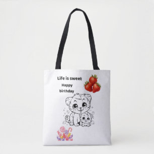 Leven is Zoet Knuffelkat en Aardbei Verjaardag tot Tote Bag