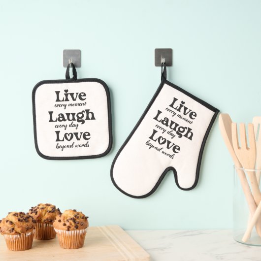 Leven, lachen, liefhebben - drie mooie woorden ovenwant & pannenlap set (Insitu(Ophanging))