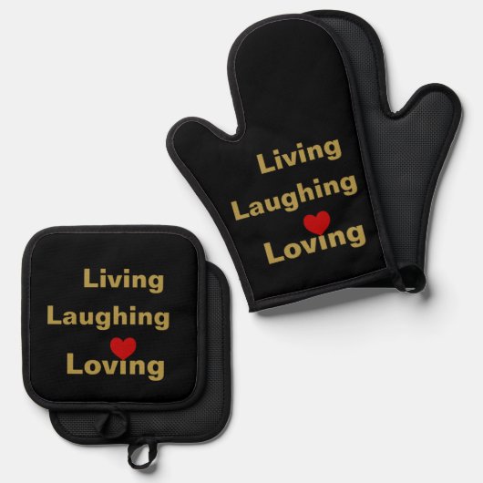 Leven, lachen, liefhebben ovenwant & pannenlap set (Voorkant / Achterkant)
