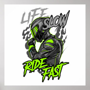 LEVEN LANGZAAM RIJDEN SNELLE LEVENSSTIJL POSTER