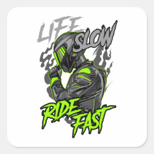 LEVEN LANGZAAM RIJDEN SNELLE LEVENSSTIJL VIERKANTE STICKER