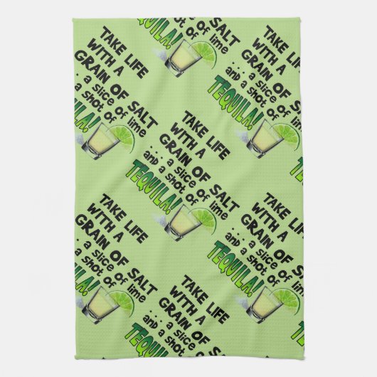 Leven, Limoen, zout, TEQUILA! Cocktail Humor Theedoek (Verticaal)