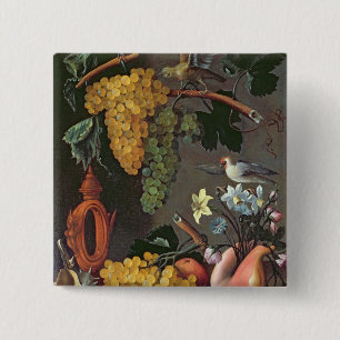 Leven met druiven, vogels en bloemen vierkante button 5,1 cm