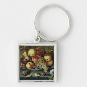 Leven met fruit, bloemen en zeevoedsel sleutelhanger