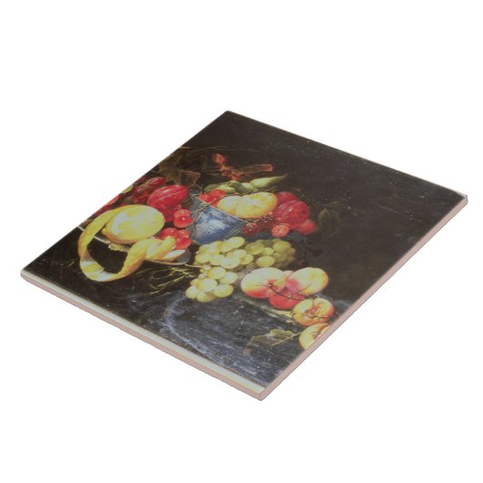 Leven met fruit in Delft Bowl, inclusief een P Tegeltje (Zijkant)