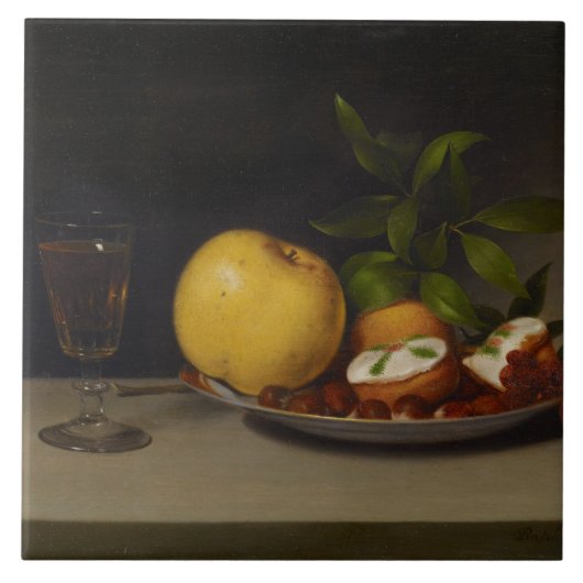 Leven met fruit, koekjes en wijn, 1821 tegeltje (Voorkant)