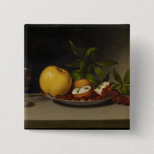 Leven met fruit, koekjes en wijn, 1821 vierkante button 5,1 cm