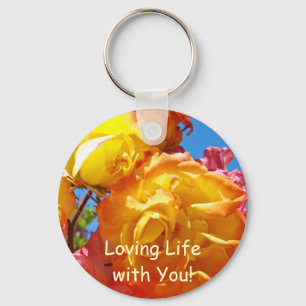 Leven met jou lief! sleutelhanger Gele Roos Bloeme