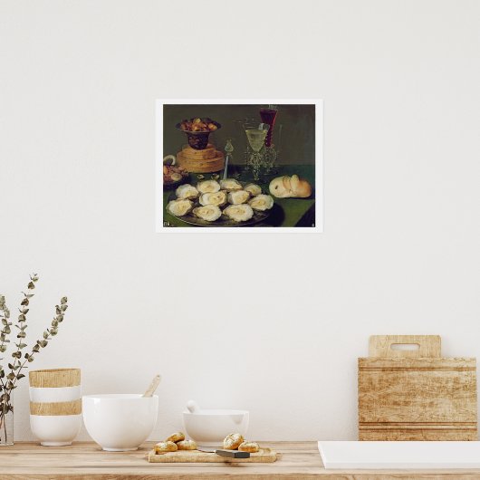 Leven met oesters en bril (olie op het paneel) poster (Keuken)