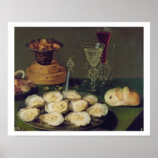 Leven met oesters en bril (olie op het paneel) poster (Voorkant)
