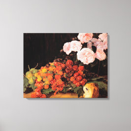 Leven met Rozen, aardbeien en brood Canvas Afdruk